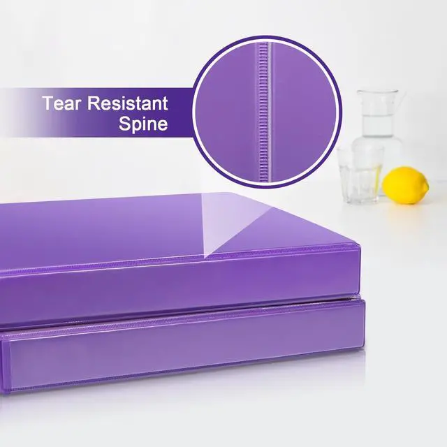 Alt view image 3 of 7 - Sturdy 1 Inch Slant-D Ring 3 Ring Binder with Clear View Cover 1"Heavy Duty Slant-D Ring,PVC-Free 2.4mm Board,Holds 225 Letter Sheets,Commercial Bulk for Corporate Offices,6 Pack (Purple)