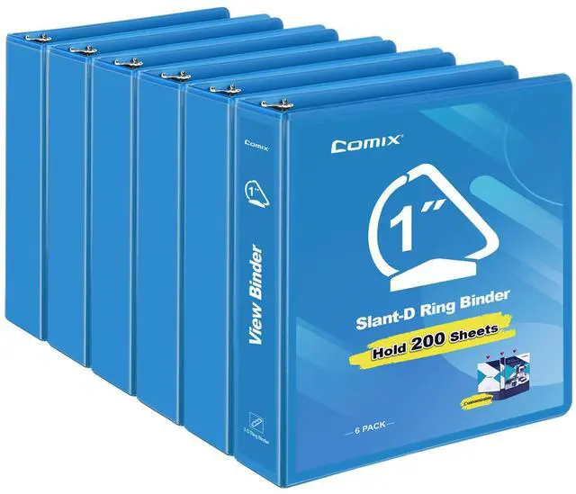 Main image of Sturdy 1 Inch Slant-D Ring 3 Ring Binder with Clear View Cover 1"Heavy Duty Slant-D Ring,PVC-Free 2.4mm Board,Holds 225 Letter Sheets,Bulk for Corporate Offices,6 Pack (Light Blue)