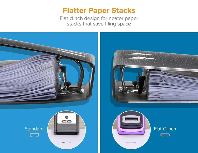Alt view image 5 of 7 - Heavy Duty Stapler Value Pack, 40 Sheet Capacity, Metallic Purple Half-strip, flat-clinch design opens fully for tacking bulletin boards; includes a staple remover and 1250 staples