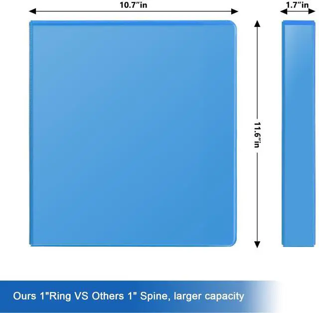 Alt view image 3 of 7 - Sturdy 1 Inch Slant-D Ring 3 Ring Binder with Clear View Cover 1"Heavy Duty Slant-D Ring,PVC-Free 2.4mm Board,Holds 225 Letter Sheets,Bulk for Corporate Offices,6 Pack (Light Blue)