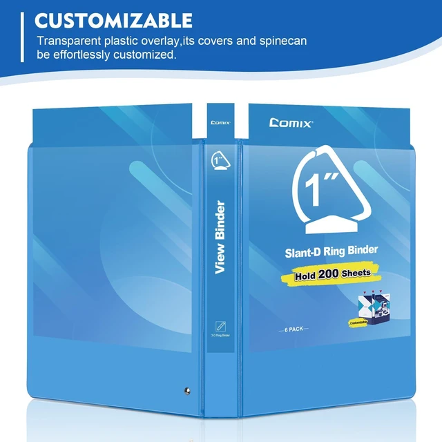 Alt view image 6 of 7 - Sturdy 1 Inch Slant-D Ring 3 Ring Binder with Clear View Cover 1"Heavy Duty Slant-D Ring,PVC-Free 2.4mm Board,Holds 225 Letter Sheets,Bulk for Corporate Offices,6 Pack (Light Blue)