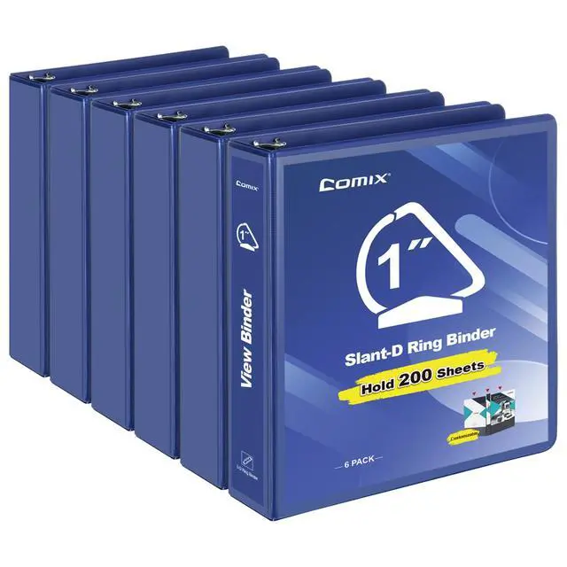 Main image of Sturdy 1 Inch Slant-D Ring 3 Ring Binder with Clear View Cover 1"Heavy Duty Slant-D Ring,PVC-Free 2.4mm Board,Holds 225 Letter Sheets,Commercial Bulk for Corporate Offices,6 Pack (Blue)