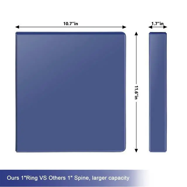 Alt view image 2 of 7 - Sturdy 1 Inch Slant-D Ring 3 Ring Binder with Clear View Cover 1"Heavy Duty Slant-D Ring,PVC-Free 2.4mm Board,Holds 225 Letter Sheets,Commercial Bulk for Corporate Offices,6 Pack (Blue)