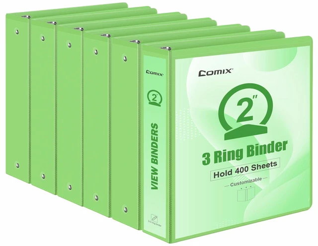 Main image of Sturdy Standard 2 Inch 3 Ring Binder with Clear View Cover 2"Round Ring,PVC-Free,Holds 400 Letter Sheets,Morandi Multicolor for Students & Office,6 Pack (Light Green)