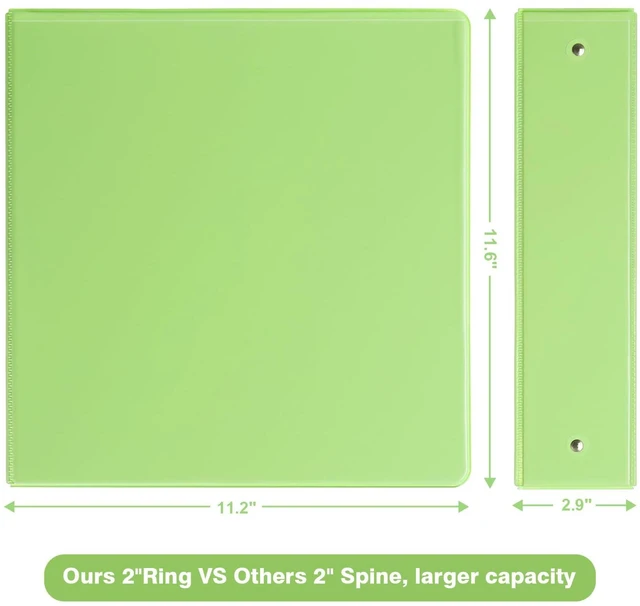 Alt view image 2 of 7 - Sturdy Standard 2 Inch 3 Ring Binder with Clear View Cover 2"Round Ring,PVC-Free,Holds 400 Letter Sheets,Morandi Multicolor for Students & Office,6 Pack (Light Green)
