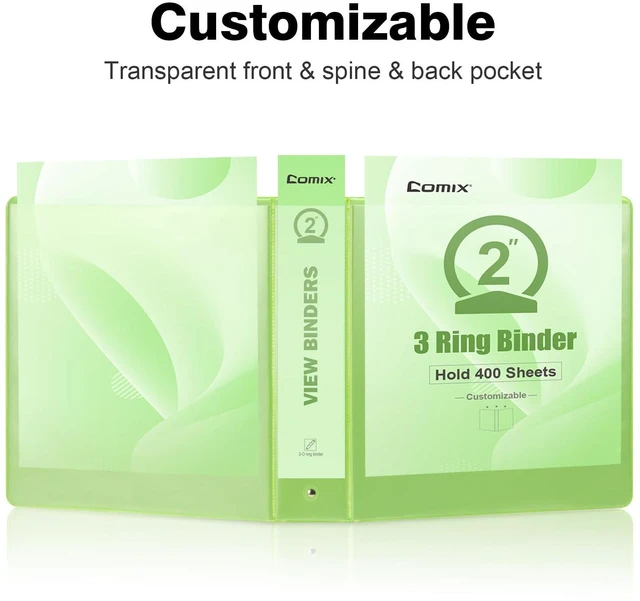 Alt view image 5 of 7 - Sturdy Standard 2 Inch 3 Ring Binder with Clear View Cover 2"Round Ring,PVC-Free,Holds 400 Letter Sheets,Morandi Multicolor for Students & Office,6 Pack (Light Green)