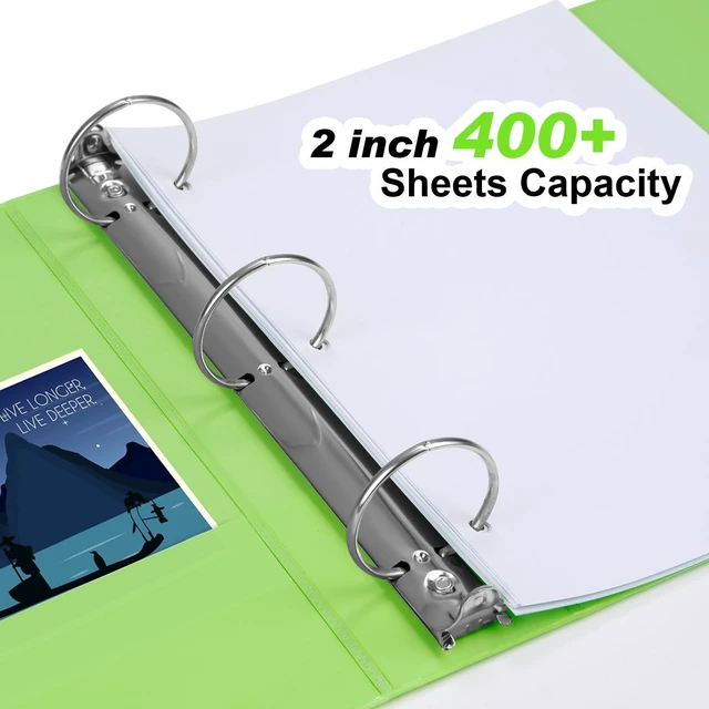 Alt view image 6 of 7 - Sturdy Standard 2 Inch 3 Ring Binder with Clear View Cover 2"Round Ring,PVC-Free,Holds 400 Letter Sheets,Morandi Multicolor for Students & Office,6 Pack (Light Green)