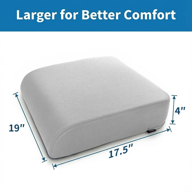 Alt view image 2 of 7 - Extra Thick Large Seat Cushion, Gel Memory Foam Cushion with Carry Handle Non Slip Bottom, Pain Relief Coccyx Cushion for Wheelchair Office Chair (Gray, 19" x 17.5" x 4")