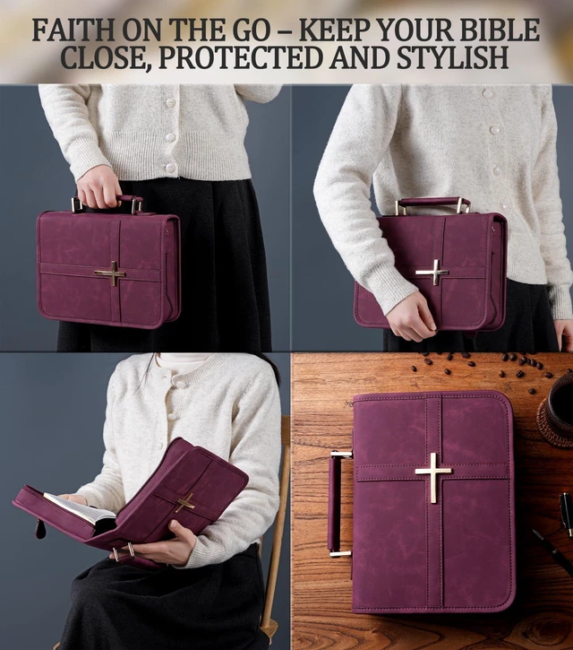 Alt view image 6 of 7 - Vegan Leather Bible Cover Case, Bible Bag with Phone Pocket, Bible Case for Women, Christian Gift Box Packaging (Red)