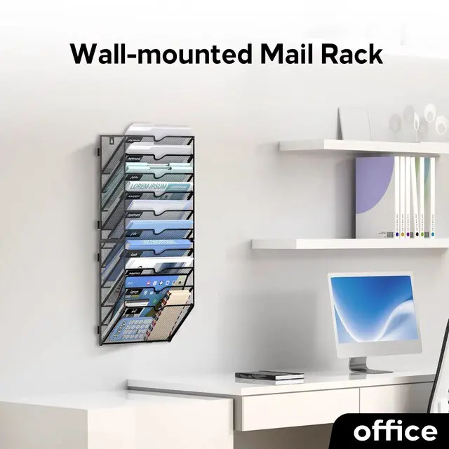 Alt view image 7 of 7 - 10-Tier Wall File Organizer and Hanging File Organizer, Black, 2Pack Wall Organizer and Wall Mounted File Holder with 10 Pockets and Label Panels for Files, Mail, Folders, Magazines and Paper