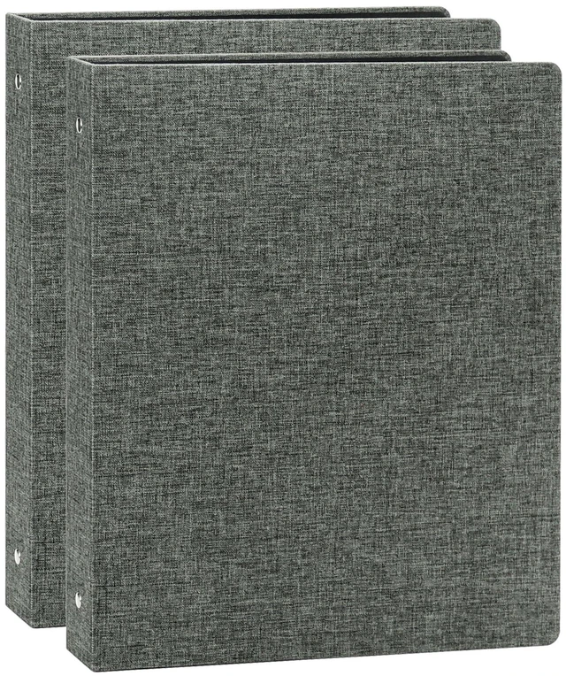 Main image of Linen 3 Ring Binder 1 Inch, Letter Size, 2 Pack, DarkGrey Round rings, 8.5'' x 11'' paper, school office home, recipe binder, dual pockets