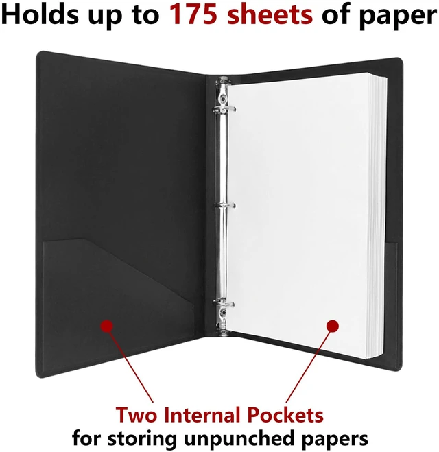 Alt view image 5 of 7 - Linen 3 Ring Binder 1 Inch, Letter Size, 2 Pack, DarkGrey Round rings, 8.5'' x 11'' paper, school office home, recipe binder, dual pockets