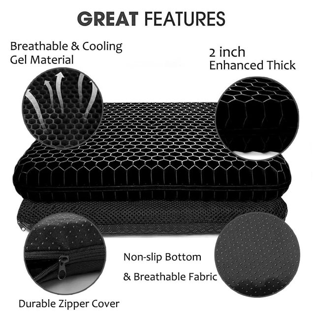 Alt view image 2 of 7 - Gel Seat Cushion for Long Sitting, Extra Thick Gel Cushion for Wheelchair Soft Chair Pads for Office Home Chairs Car Seats Long Trips - Back Sciatica Hip Tailbone Pain Relief Cushion (Black)