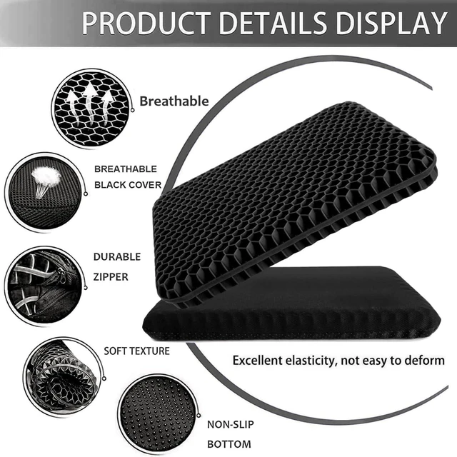 Alt view image 3 of 7 - Gel Seat Cushion for Long Sitting, Extra Thick Gel Cushion for Wheelchair Soft Chair Pads for Office Home Chairs Car Seats Long Trips - Back Sciatica Hip Tailbone Pain Relief Cushion (Black)