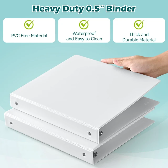 Alt view image 3 of 7 - 0.5 Inch 3 Ring Binders 12 Pack, PVC Free, Slim Presentation Binder Holds 100 Sheets, Clear View Cover with 2 Interior Pockets for Office, Meetings and Professional Documents