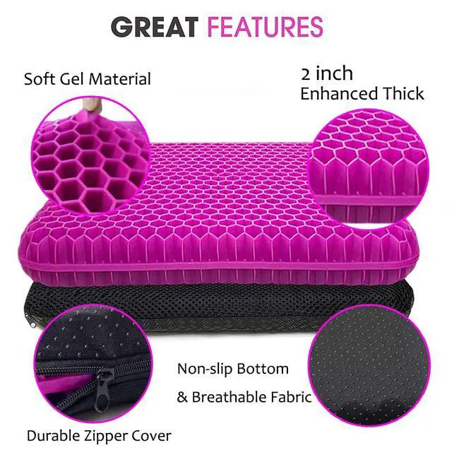Alt view image 2 of 6 - Gel Seat Cushion for Long Sitting, Extra Thick Gel Cushion for Wheelchair Soft Chair Pads for Office Home Chairs Car Seats Long Trips - Back Sciatica Hip Tailbone Pain Relief Cushion (Violet)