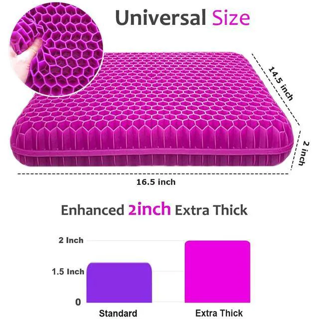 Alt view image 3 of 6 - Gel Seat Cushion for Long Sitting, Extra Thick Gel Cushion for Wheelchair Soft Chair Pads for Office Home Chairs Car Seats Long Trips - Back Sciatica Hip Tailbone Pain Relief Cushion (Violet)