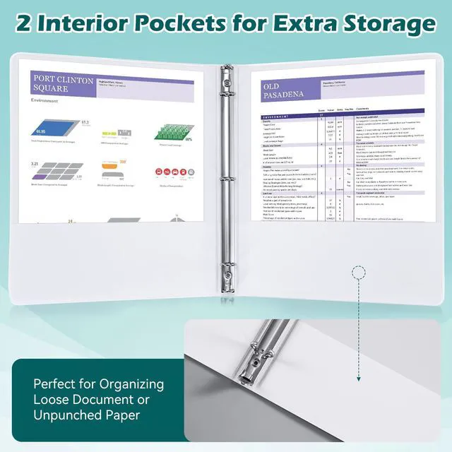 Alt view image 5 of 7 - 0.5 Inch 3 Ring Binders 12 Pack, PVC Free, Slim Presentation Binder Holds 100 Sheets, Clear View Cover with 2 Interior Pockets for Office, Meetings and Professional Documents