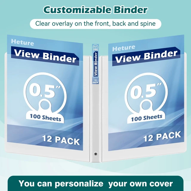 Alt view image 6 of 7 - 0.5 Inch 3 Ring Binders 12 Pack, PVC Free, Slim Presentation Binder Holds 100 Sheets, Clear View Cover with 2 Interior Pockets for Office, Meetings and Professional Documents