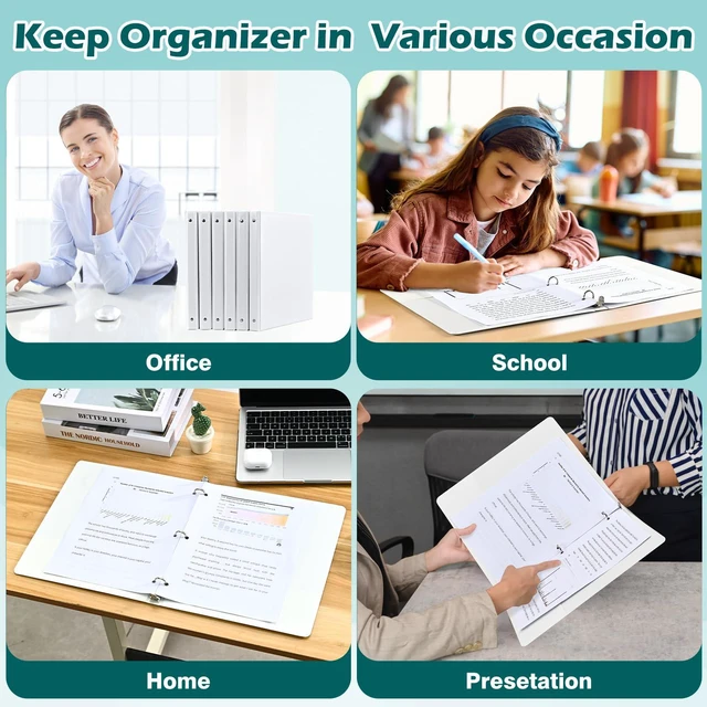 Alt view image 7 of 7 - 0.5 Inch 3 Ring Binders 12 Pack, PVC Free, Slim Presentation Binder Holds 100 Sheets, Clear View Cover with 2 Interior Pockets for Office, Meetings and Professional Documents
