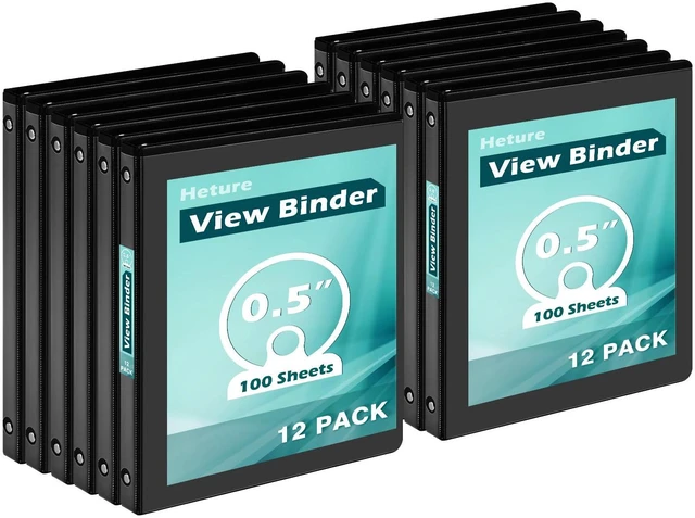 Main image of 3 Ring Binder 0.5 Inch 12 Pack, 0.5" Clear View Round Ring Binders, PVC-Free, Holds for 100 Sheets 8.5"x 11" US Letter Size Paper, 1/2 in Durable Black Binders for Office,School and Home