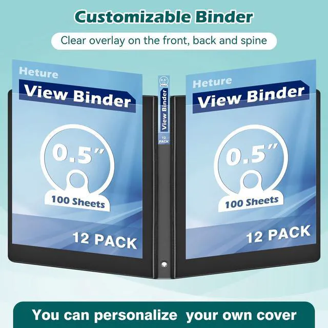 Alt view image 6 of 7 - 3 Ring Binder 0.5 Inch 12 Pack, 0.5" Clear View Round Ring Binders, PVC-Free, Holds for 100 Sheets 8.5"x 11" US Letter Size Paper, 1/2 in Durable Black Binders for Office,School and Home