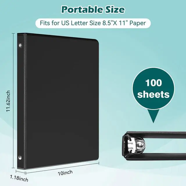 Alt view image 2 of 7 - 3 Ring Binder 0.5 Inch 12 Pack, 0.5" Clear View Round Ring Binders, PVC-Free, Holds for 100 Sheets 8.5"x 11" US Letter Size Paper, 1/2 in Durable Black Binders for Office,School and Home
