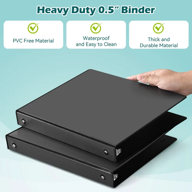 Alt view image 3 of 7 - 3 Ring Binder 0.5 Inch 12 Pack, 0.5" Clear View Round Ring Binders, PVC-Free, Holds for 100 Sheets 8.5"x 11" US Letter Size Paper, 1/2 in Durable Black Binders for Office,School and Home