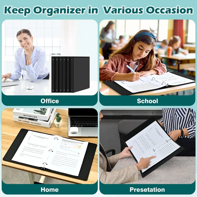Alt view image 7 of 7 - 3 Ring Binder 0.5 Inch 12 Pack, 0.5" Clear View Round Ring Binders, PVC-Free, Holds for 100 Sheets 8.5"x 11" US Letter Size Paper, 1/2 in Durable Black Binders for Office,School and Home