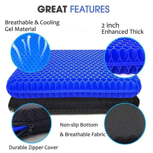 Alt view image 2 of 6 - Gel Seat Cushion for Long Sitting, Extra Thick Gel Cushion for Wheelchair Soft Chair Pads for Office Home Chairs Car Seats Long Trips - Back Sciatica Hip Tailbone Pain Relief Cushion (Blue)