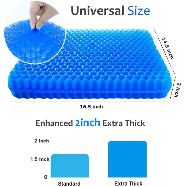 Alt view image 3 of 6 - Gel Seat Cushion for Long Sitting, Extra Thick Gel Cushion for Wheelchair Soft Chair Pads for Office Home Chairs Car Seats Long Trips - Back Sciatica Hip Tailbone Pain Relief Cushion (Blue)