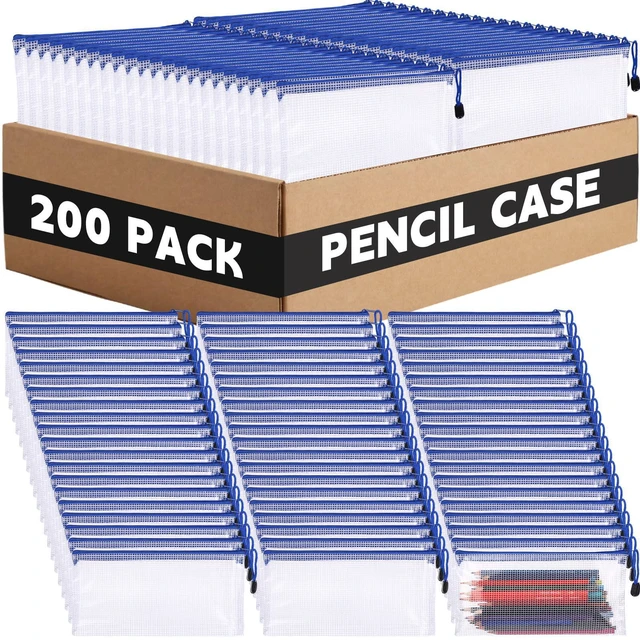 Main image of 200 Pcs A6 Mesh Zipper Pouches Bulk 9.4"x4.5",Blue Colors Waterproof Pencil Bags for Office Supplies, Transparent Design for Stationery Storage, Organizers for Cosmetics Travel