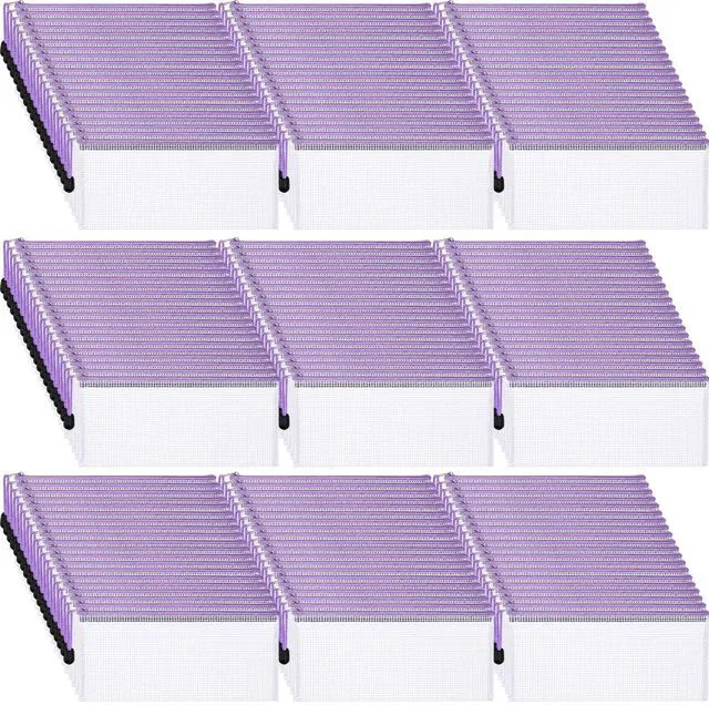 Main image of 200 Pcs A6 Mesh Zipper Pouches Bulk 9.4"x4.5",Purple Waterproof Pencil Bags for Office Supplies, Transparent Design for Stationery Storage, Organizers for Cosmetics Travel