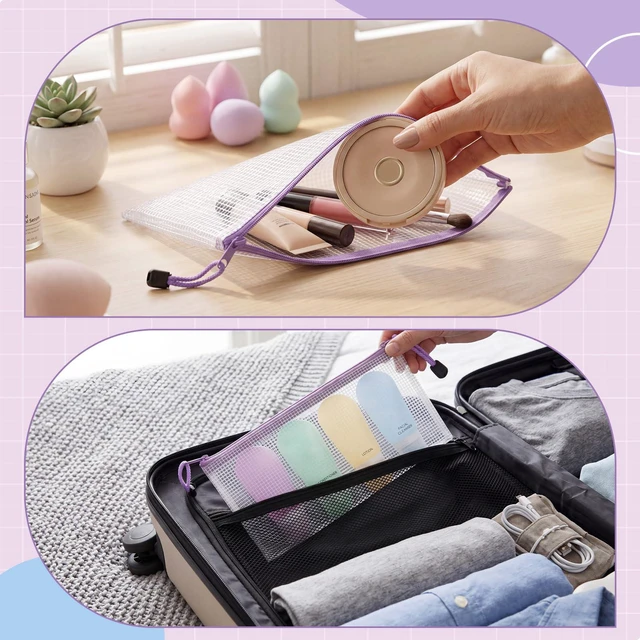 Alt view image 6 of 7 - 200 Pcs A6 Mesh Zipper Pouches Bulk 9.4"x4.5",Purple Waterproof Pencil Bags for Office Supplies, Transparent Design for Stationery Storage, Organizers for Cosmetics Travel