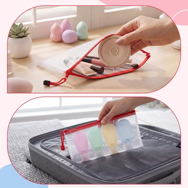 Alt view image 6 of 7 - 200 Pcs A6 Mesh Zipper Pouches Bulk 9.4"x4.5",Red Waterproof Pencil Bags for Office Supplies, Transparent Design for Stationery Storage, Organizers for Cosmetics Travel