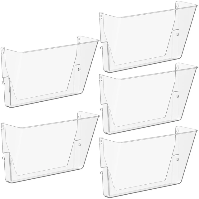 Main image of Single Pocke Wall Mount File Holder Organizer (Clear, 5 Pack) Acrylic Hanging Wall Organizer, Plastic Wall Mount Mails Magazines Organizer for Office and Home
