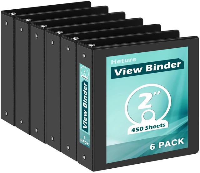 Main image of 3 Ring Binder 2 Inch 6 Pack,2" Clear View with Round Rings, PVC-Free,Holds for 450 Sheets 8.5X 11 US Letter Size Paper, Durable Black Binders Perfect for Office,School and Home