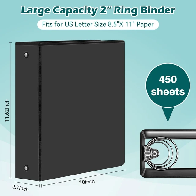 Alt view image 2 of 7 - 3 Ring Binder 2 Inch 6 Pack,2" Clear View with Round Rings, PVC-Free,Holds for 450 Sheets 8.5X 11 US Letter Size Paper, Durable Black Binders Perfect for Office,School and Home