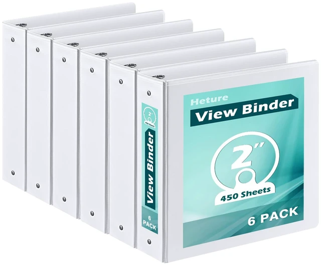 Main image of 3 Ring Binder 2 Inch 6 Pack,2" Clear View with Round Rings, PVC-Free,Holds for 450 Sheets 8.5X 11 US Letter Size Paper, Durable White Binders Perfect for Office,School and Home