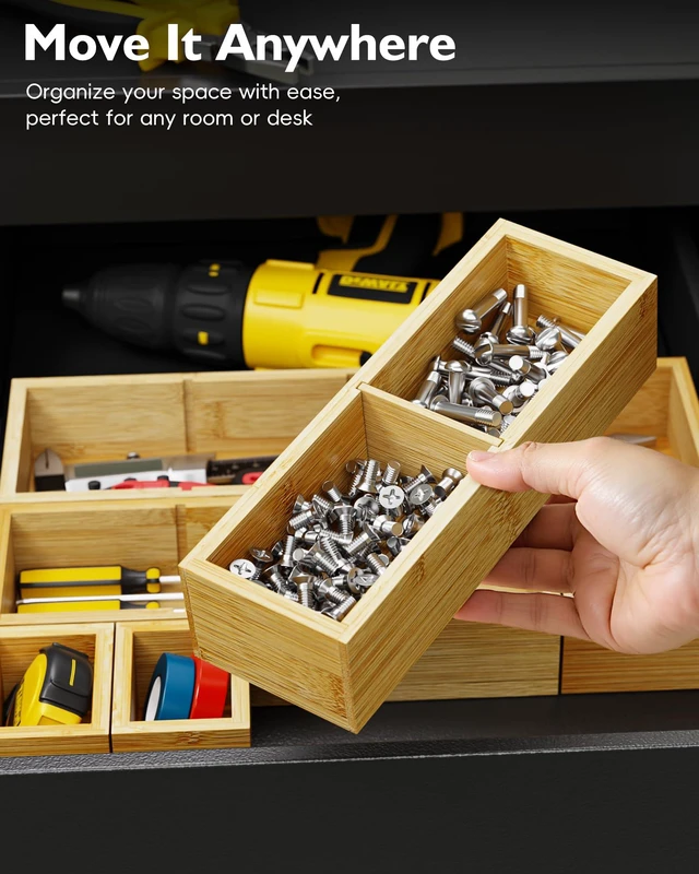 Alt view image 6 of 7 - 12-Piece Bamboo Drawer Organizer Set, 24 Compartments Modular Storage Natural Bamboo, Flexible Modular Trays, Water-Resistant, Stackable Design, Adjustable, Excellent Organization, Easy to Clean