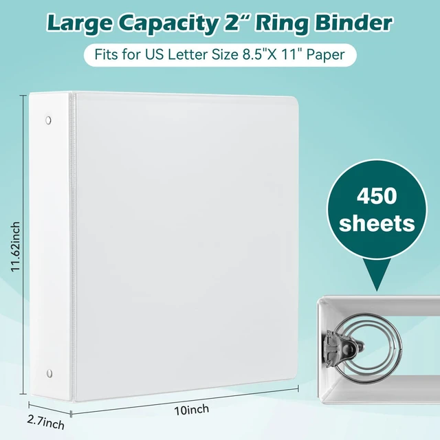 Alt view image 2 of 7 - 3 Ring Binder 2 Inch 6 Pack,2" Clear View with Round Rings, PVC-Free,Holds for 450 Sheets 8.5X 11 US Letter Size Paper, Durable White Binders Perfect for Office,School and Home
