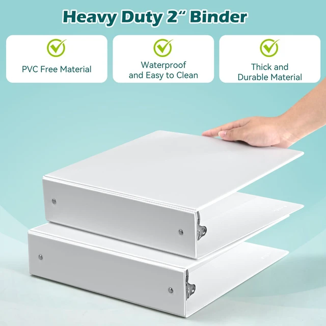 Alt view image 3 of 7 - 3 Ring Binder 2 Inch 6 Pack,2" Clear View with Round Rings, PVC-Free,Holds for 450 Sheets 8.5X 11 US Letter Size Paper, Durable White Binders Perfect for Office,School and Home