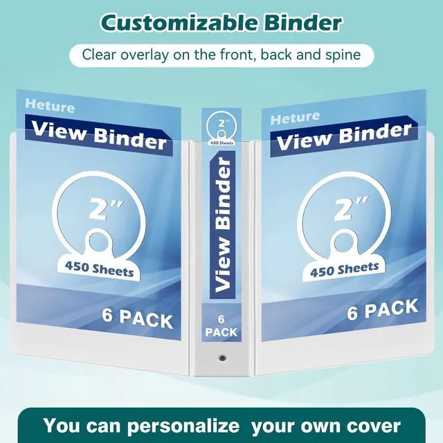 Alt view image 6 of 7 - 3 Ring Binder 2 Inch 6 Pack,2" Clear View with Round Rings, PVC-Free,Holds for 450 Sheets 8.5X 11 US Letter Size Paper, Durable White Binders Perfect for Office,School and Home