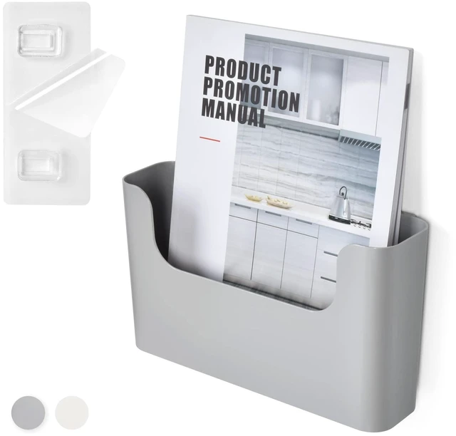 Main image of Adhesive File Holder Door Mount Mail Magazine Organizer, Office Wall Mount Single Pocket, Gray