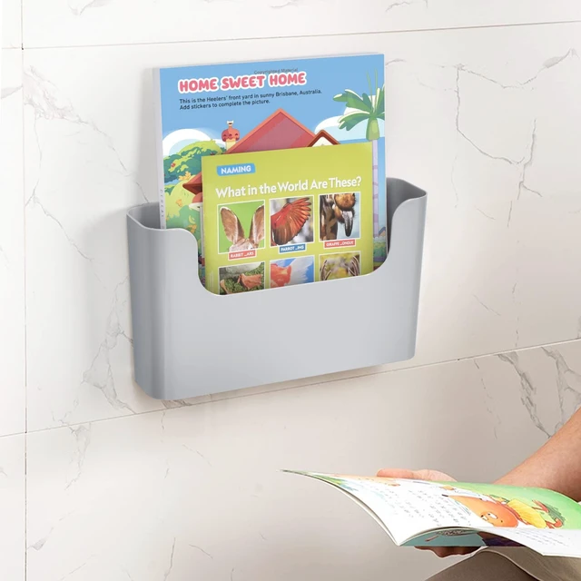 Alt view image 3 of 6 - Adhesive File Holder Door Mount Mail Magazine Organizer, Office Wall Mount Single Pocket, Gray