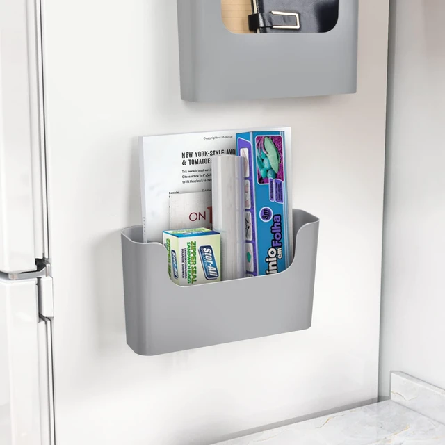 Alt view image 5 of 6 - Adhesive File Holder Door Mount Mail Magazine Organizer, Office Wall Mount Single Pocket, Gray