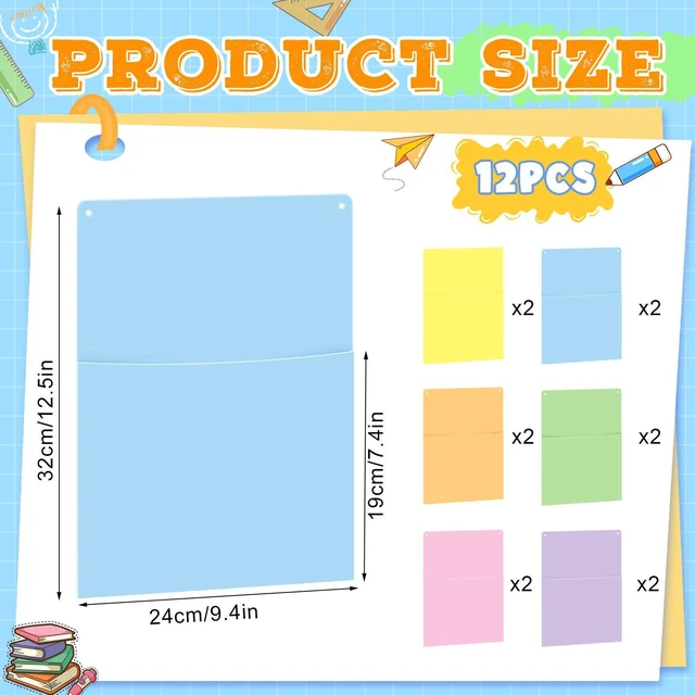 Alt view image 2 of 6 - 12 Pcs Pastel Plastic Wall Pockets 12.6" x 9.4" File Holder Bulletin Boards Pockets, Hanging Wall Mounted, Mail Organizer, Classroom Office Supplies Storage, Back to School