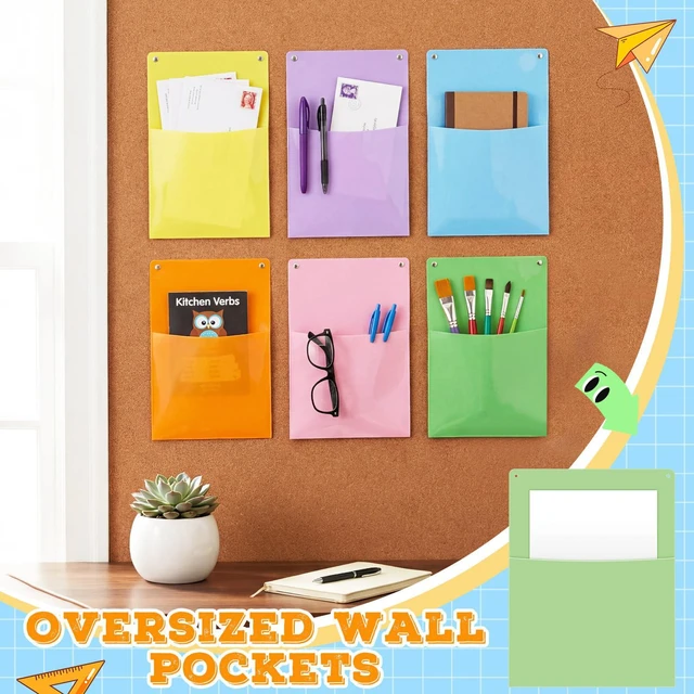 Alt view image 6 of 6 - 12 Pcs Pastel Plastic Wall Pockets 12.6" x 9.4" File Holder Bulletin Boards Pockets, Hanging Wall Mounted, Mail Organizer, Classroom Office Supplies Storage, Back to School