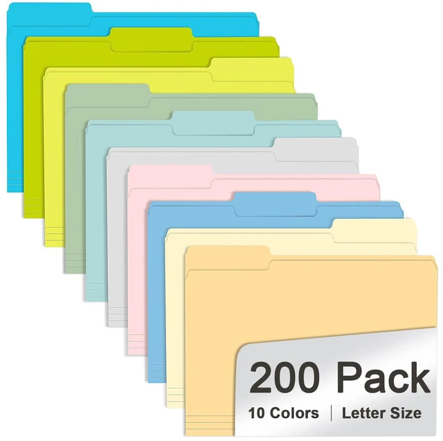 Main image of File Folder, 200 Pack Colored File Folders, 1/3 Cut Tab File Folder Letter Size, Filing Folders with Tabs for Office School Business Use, Assorted 10 Colors