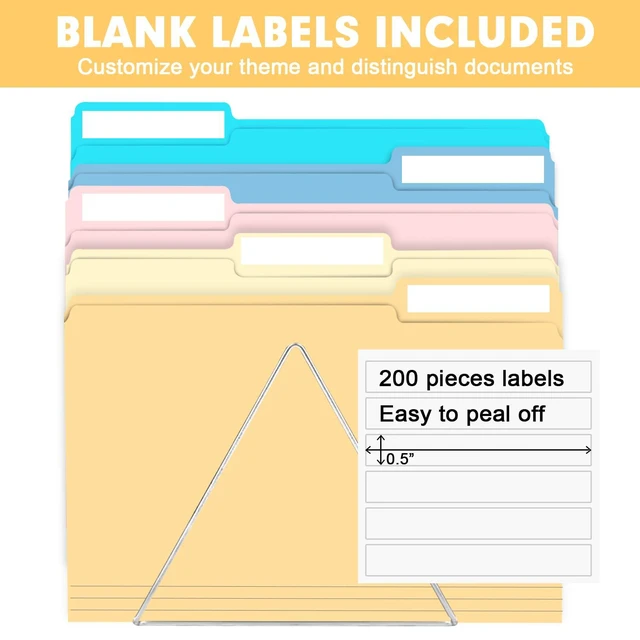 Alt view image 3 of 7 - File Folder, 200 Pack Colored File Folders, 1/3 Cut Tab File Folder Letter Size, Filing Folders with Tabs for Office School Business Use, Assorted 10 Colors
